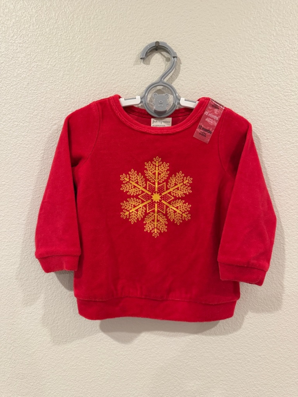 First Impressions Red Sweatshirt with Gold Snowflake Graphic